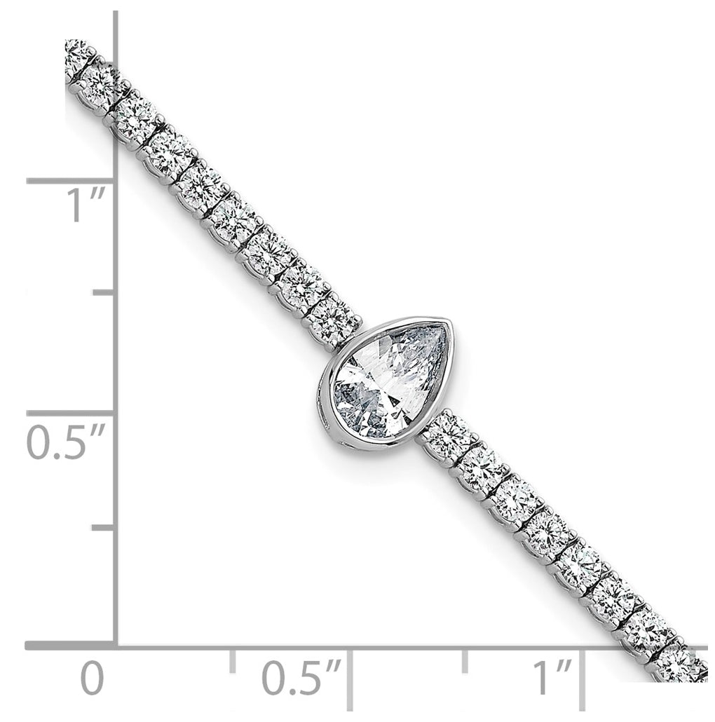 Sterling Silver Rhodium-plated 4.5ct Lab Grown Diamond VS+ F+ Pear Cntr Complete Tennis Bracelet – Elegant Jewelry Gift for Birthday, Anniversary, Engagement, Wedding