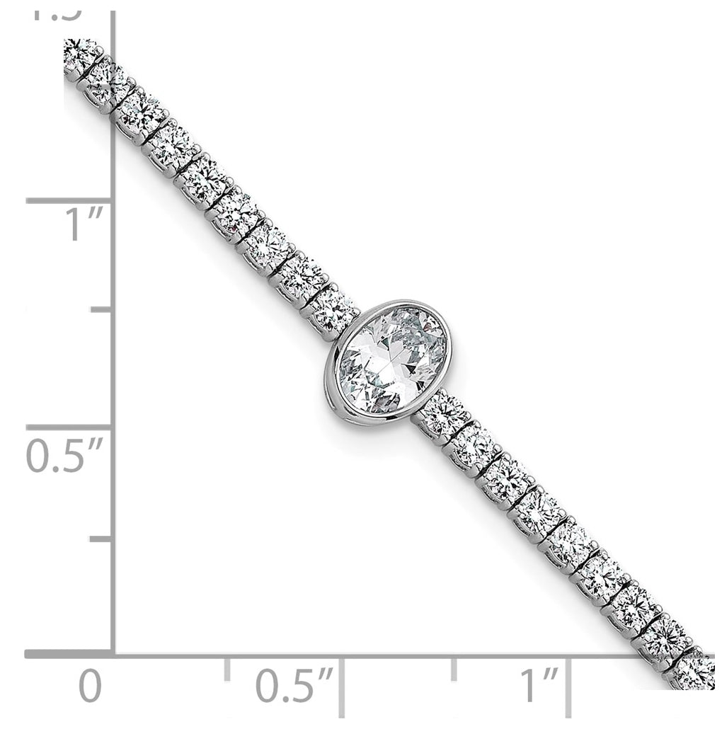 Sterling Silver Rhodium-plated 4.6ct Lab Grown Diamond VS+ F+ Oval Cntr Complete Tennis Bracelet – Elegant Jewelry Gift for Birthday, Anniversary, Engagement, Wedding