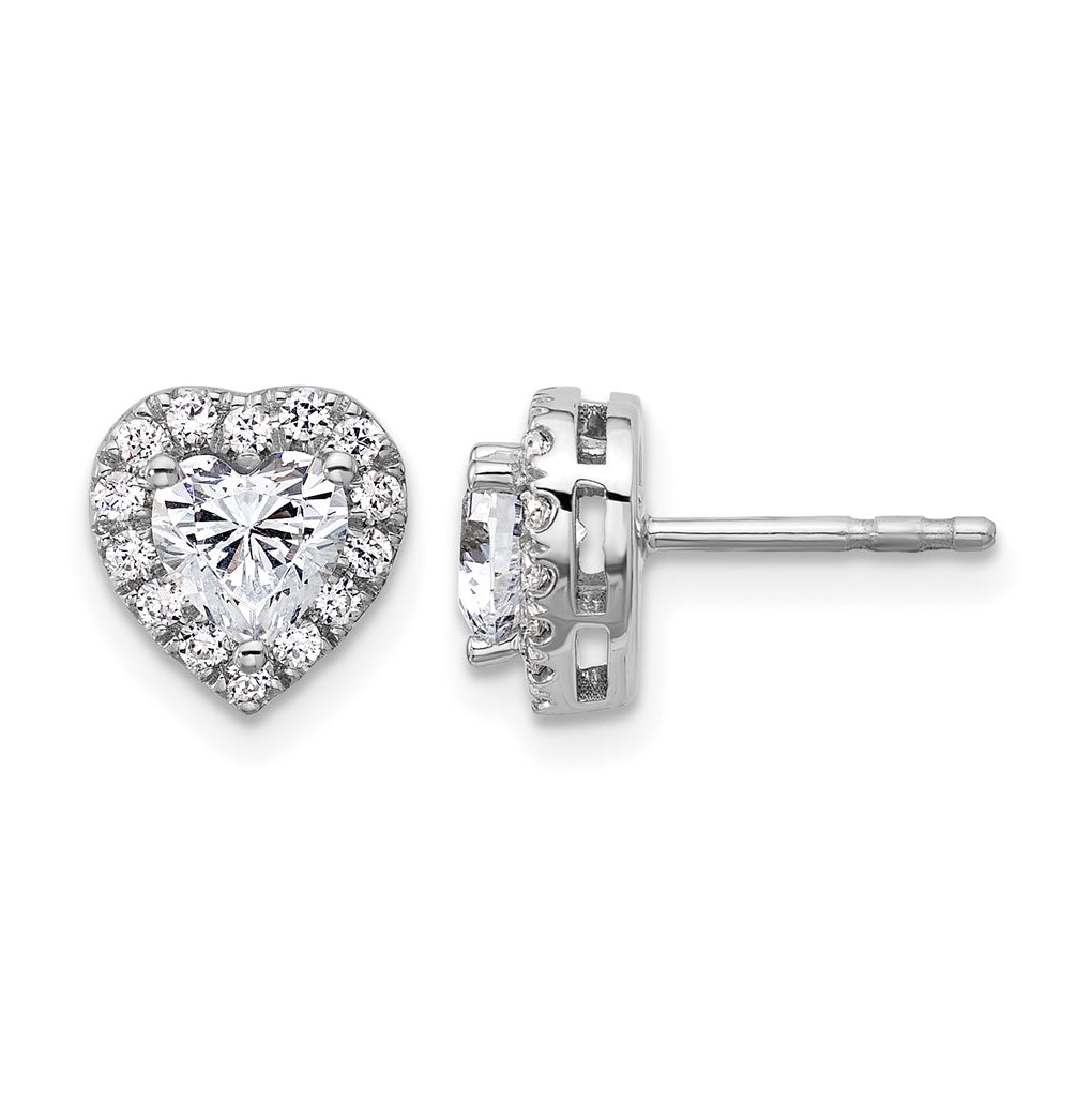Sterling Silver Rhodium-plated 1 1/4ct Lab Grown Diamond VS/SI+ G+ Complete Halo Heart Earrings – Elegant Jewelry Gift for Birthday, Anniversary, Engagement, Wedding