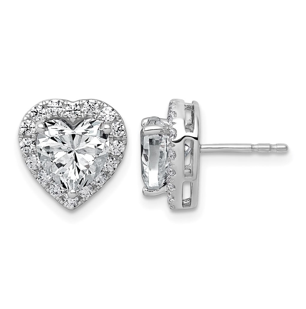 Sterling Silver Rhodium-plated 2 3/8ct Lab Grown Diamond VS+ F+ Complete Heart Halo Post Earring – Elegant Jewelry Gift for Birthday, Anniversary, Engagement, Wedding