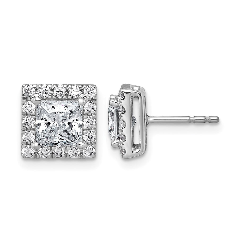 Sterling Silver Rhodium-plated 5/8ct Lab Grown Diamond VS+ F+ Complete Princess Halo Earrings – Elegant Jewelry Gift for Birthday, Anniversary, Engagement, Wedding
