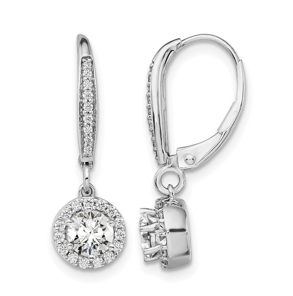 Sterling Silver Rhodium-plated 1ct Lab Grown Diamond VS/SI+ G+ Complete Halo Drop Leverback Earrings – Elegant Jewelry Gift for Birthday, Anniversary, Engagement, Wedding