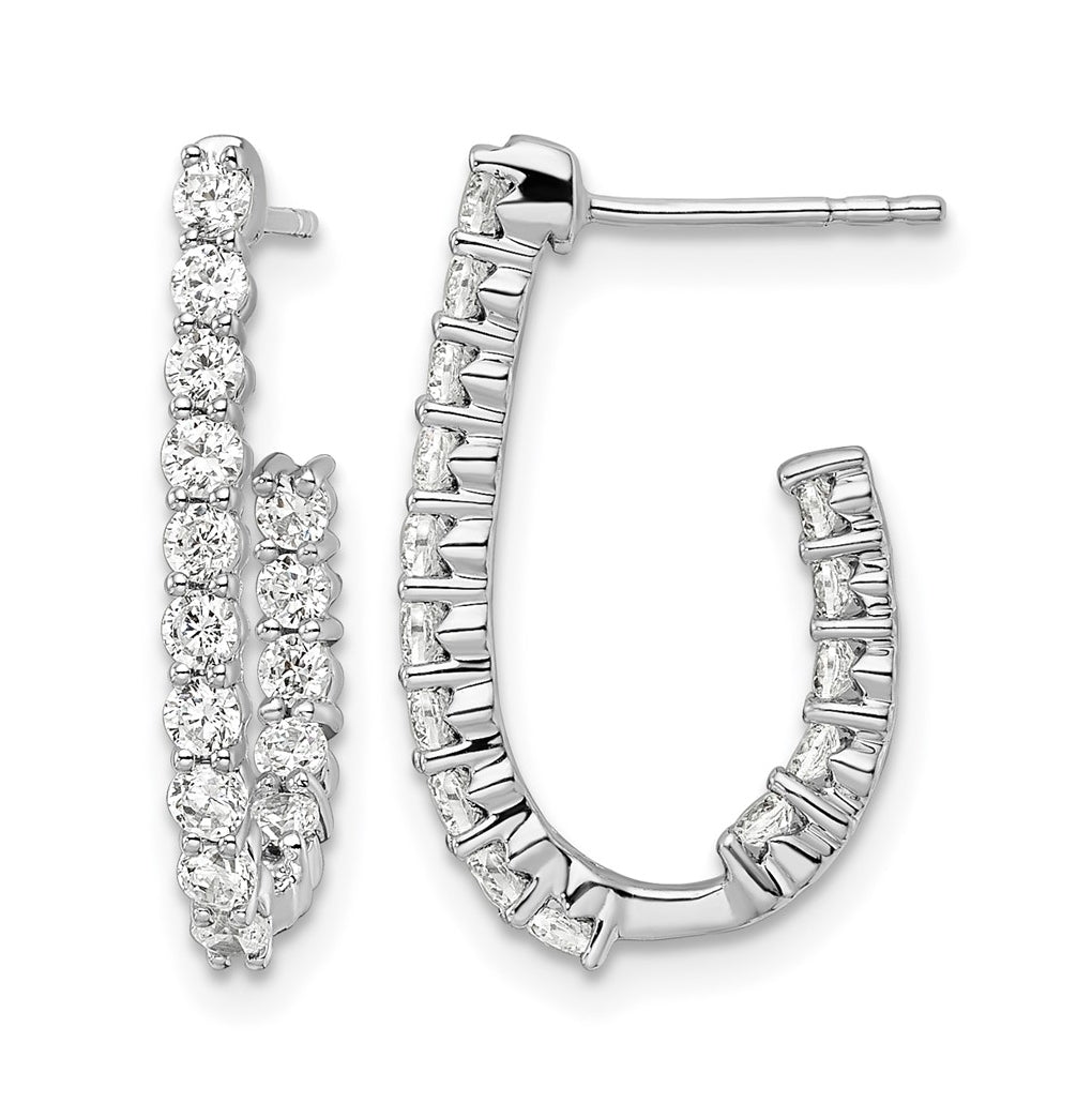 10K White Gold 1ct Lab Grown Diamond VS/SI+ G+ Complete In/Out J-Hoop Hoop Earrings – Elegant Jewelry Gift for Birthday, Anniversary, Engagement, Wedding