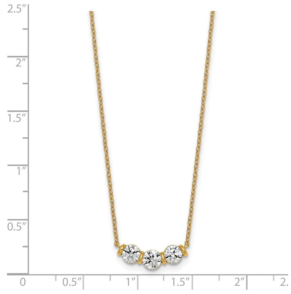 10K Yellow Gold 1ct Round Lab Grown Diamond VS+ F+ 3-stone 18in Complete Necklace – Elegant Jewelry Gift for Birthday, Anniversary, Engagement, Wedding