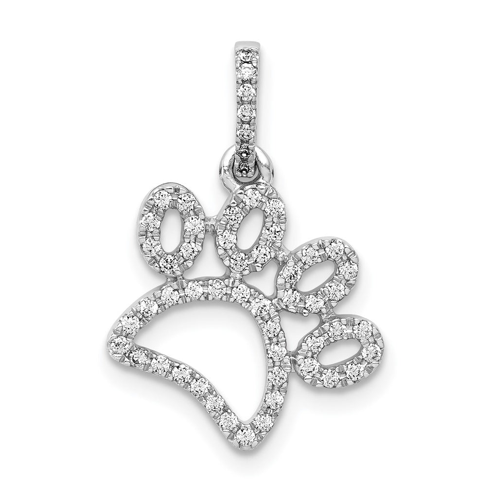 Sterling Silver Rhodium-plated 1/4ct Lab Grown Diamond VS/SI+ G+ Complete Paw Print Pendant – Elegant Jewelry Gift for Birthday, Anniversary, Engagement, Wedding