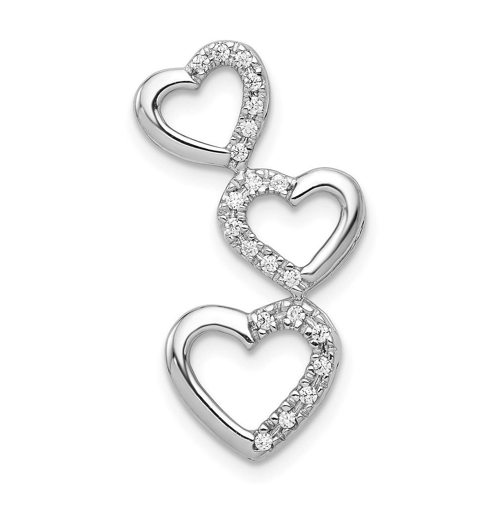 Sterling Silver Rhodium-plated 1/10ct Lab Grown Diamond VS/SI+ G+ Complete Triple Heart Chain Slide – Elegant Jewelry Gift for Birthday, Anniversary, Engagement, Wedding