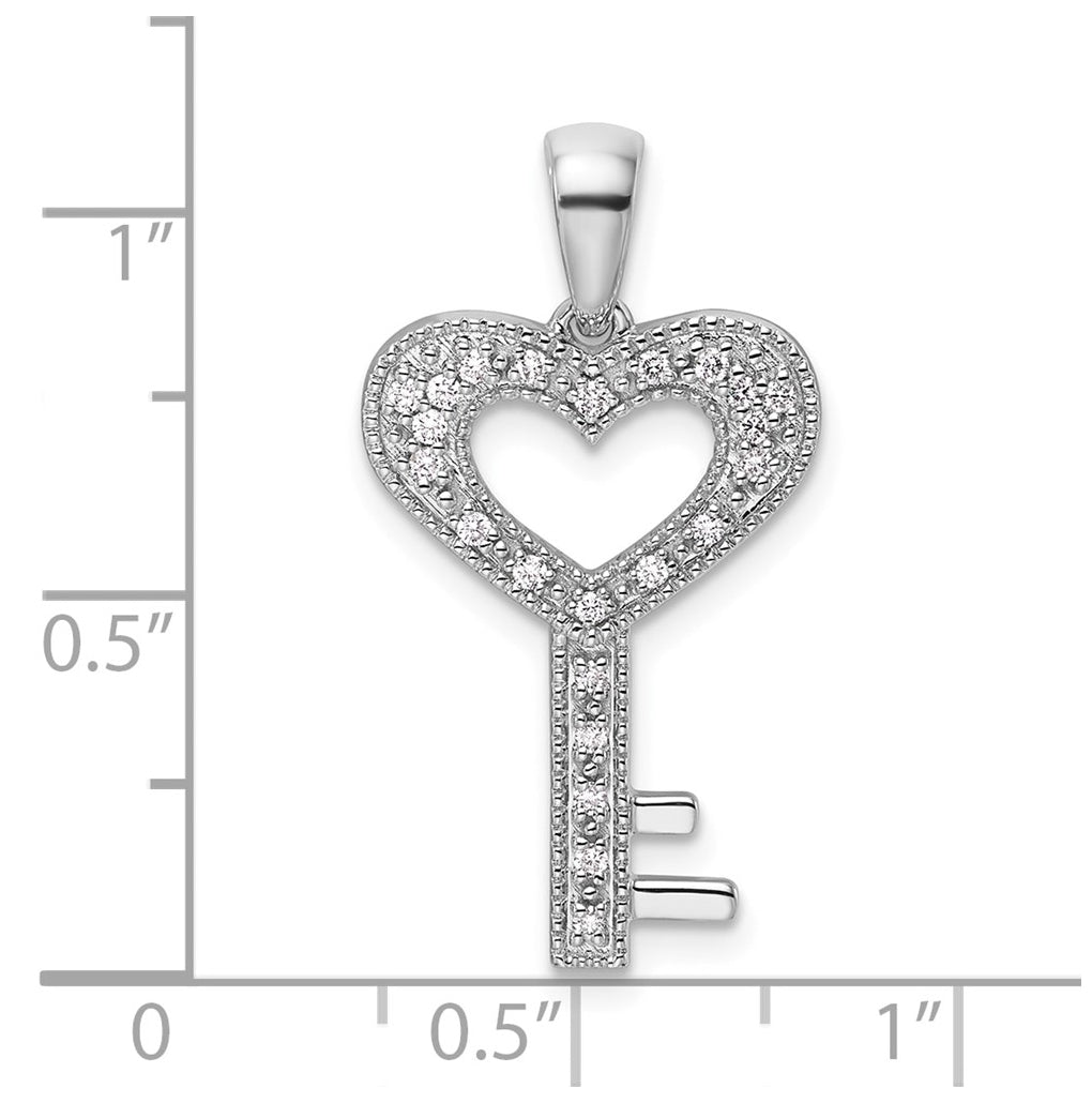 14K White Gold 1/8ct. Lab Grown Diamond VS/SI+ G+ Complete Heart Key Pendant – Elegant Jewelry Gift for Birthday, Anniversary, Engagement, Wedding