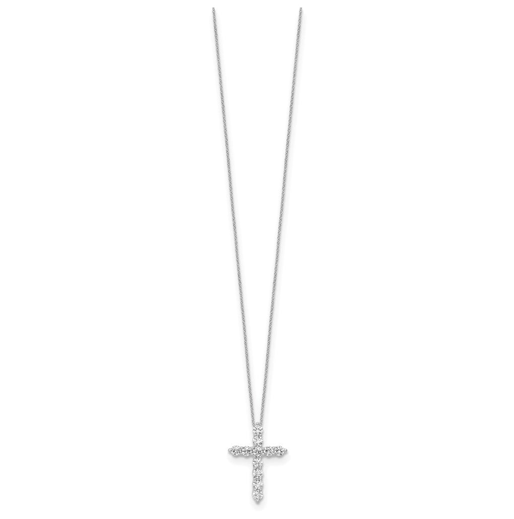 Sterling Silver Rhodium-plated 3/4ct Lab Grown Diamond VS/SI+ G+ Complete 18in Cross Necklace – Elegant Jewelry Gift for Birthday, Anniversary, Engagement, Wedding
