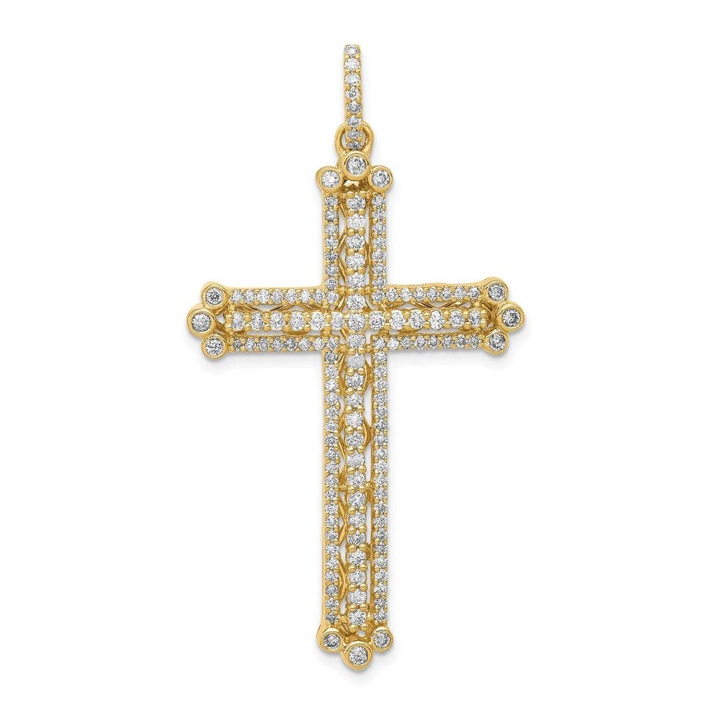 10K Yellow Gold 1ct Lab Grown Diamond VS/SI+ G+ Complete Budded Fashion Cross Pendant – Elegant Jewelry Gift for Birthday, Anniversary, Engagement, Wedding