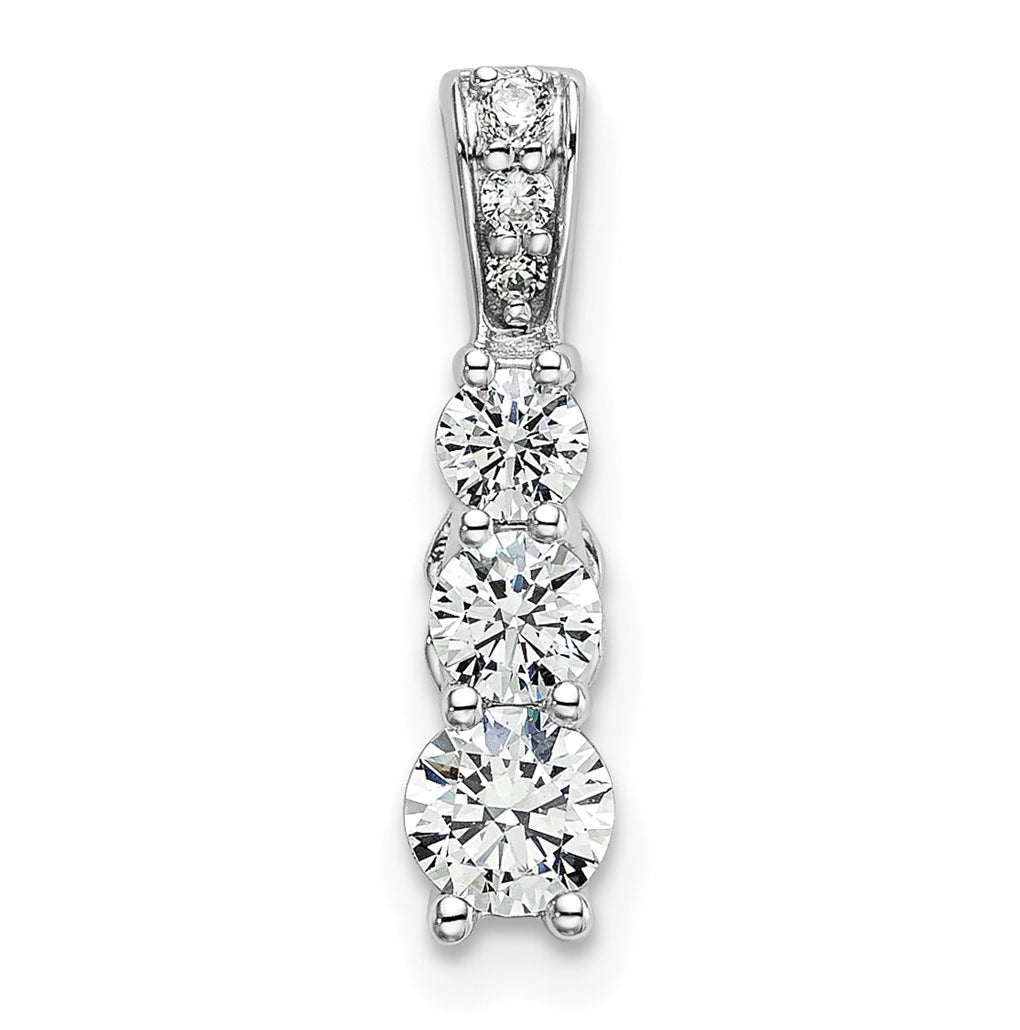 Sterling Silver Rhodium-plated 1/2 ct Lab Grown Diamond VS/SI+ G+ 3-Stone Complete Chain Slide – Elegant Jewelry Gift for Birthday, Anniversary, Engagement, Wedding