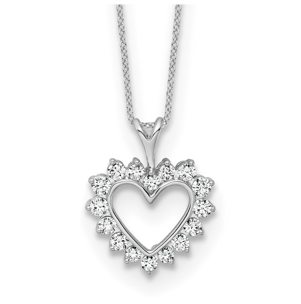 Sterling Silver Rhodium-plated 1/2ct Lab Grown Diamond VS/SI+ G+ Complete 18in Heart Necklace – Elegant Jewelry Gift for Birthday, Anniversary, Engagement, Wedding