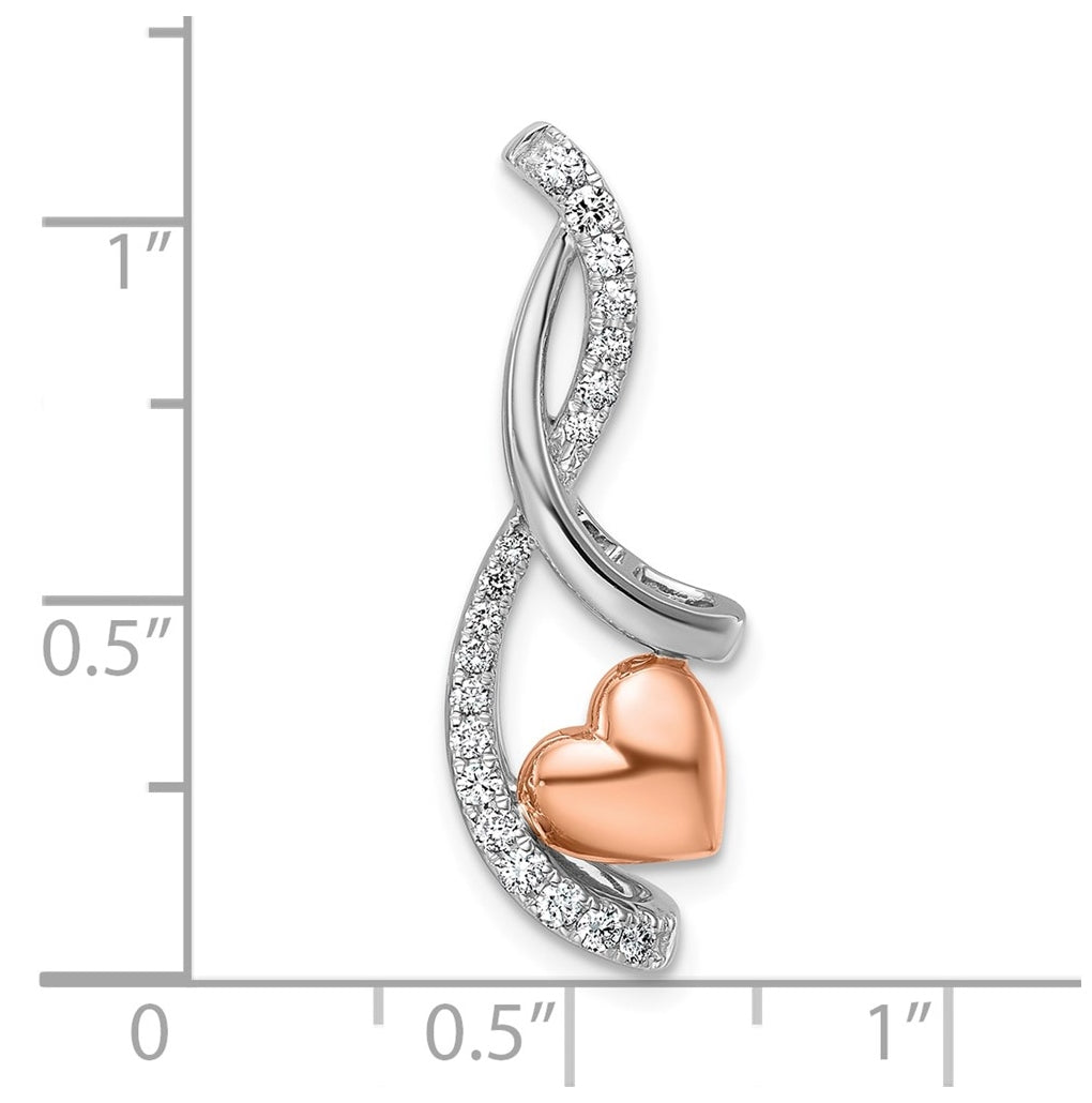 14k White & Rose Gold Heart 1/5ct. Lab Grown Diamond VS/SI+ G+ Complete Chain Slide – Elegant Jewelry Gift for Birthday, Anniversary, Engagement, Wedding