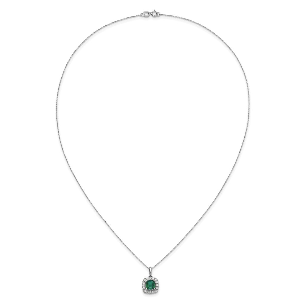 Sterling Silver Rhodium-plated 1/4ct Lab Grown Diamond VS/SI+ G+ & Created Emerald Complete 18in Necklace – Elegant Jewelry Gift for Birthday, Anniversary, Engagement, Wedding
