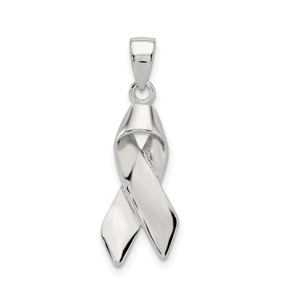 Sterling Silver Rhodium-plated Cancer Awareness Ribbon Charm – Elegant Jewelry Gift for Birthday, Anniversary, Engagement, Wedding