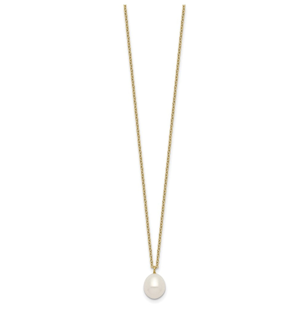 Sterling Silver Gold-plated 8-9mm Rice Freshwater Cultured Pearl Necklace/Earrings Set – Elegant Jewelry Gift for Birthday, Anniversary, Engagement, Wedding