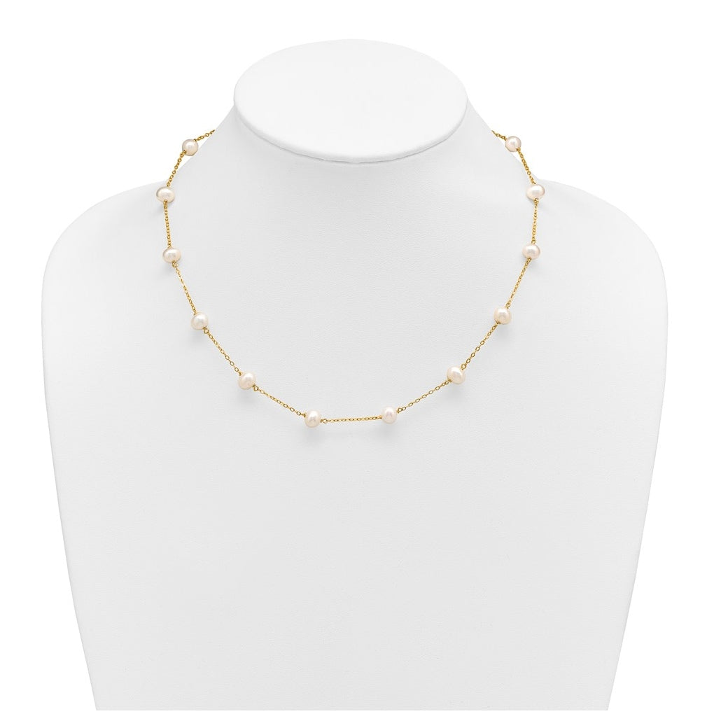 Sterling Silver Gold-plated (6-7mm) Fresh Water Cultured Pearl Necklace – Elegant Jewelry Gift for Birthday, Anniversary, Engagement, Wedding