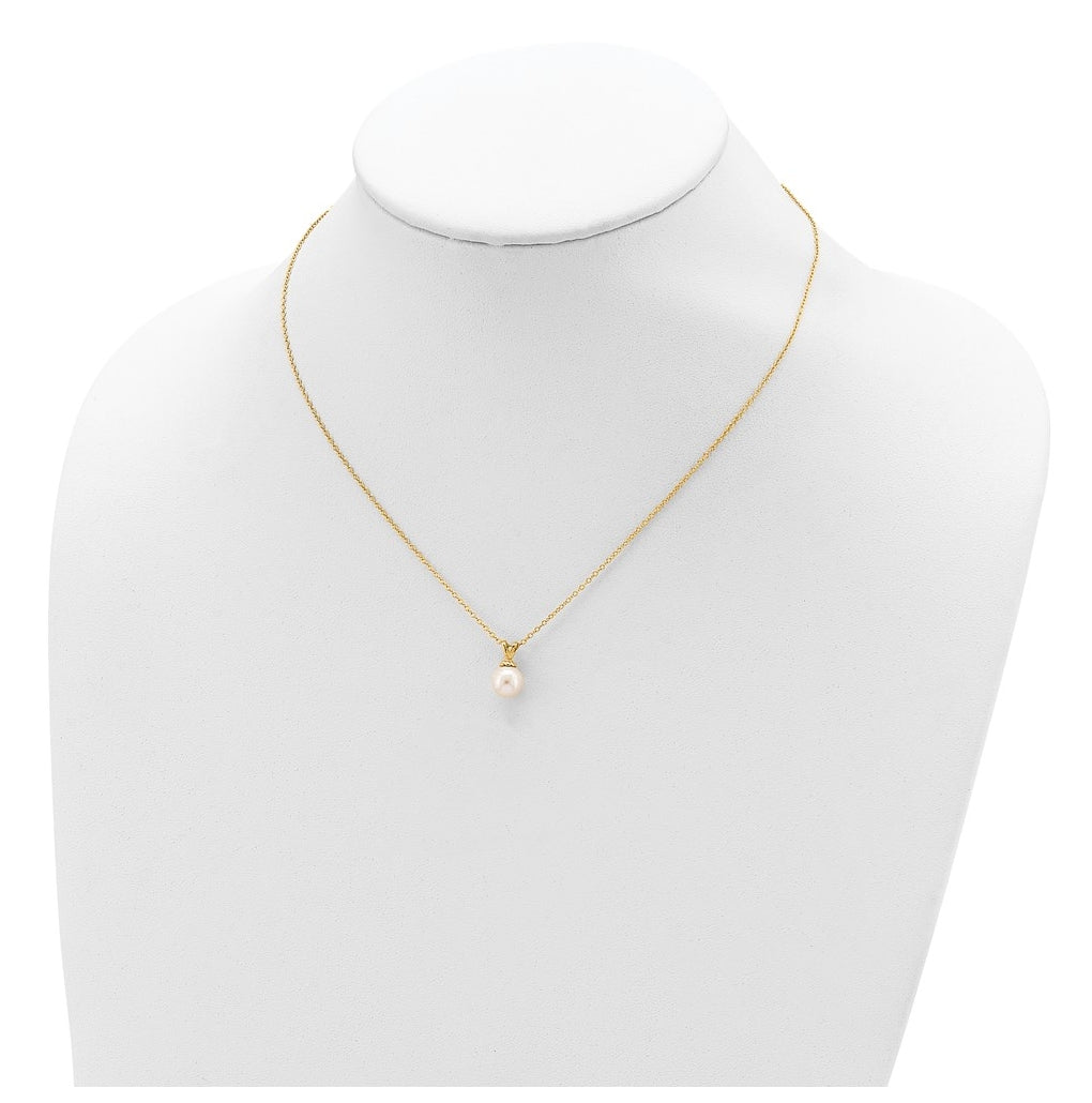 Sterling Silver Gold-plated 7-7.5mm White Round Freshwater Cultured Pearl Necklace – Elegant Jewelry Gift for Birthday, Anniversary, Engagement, Wedding