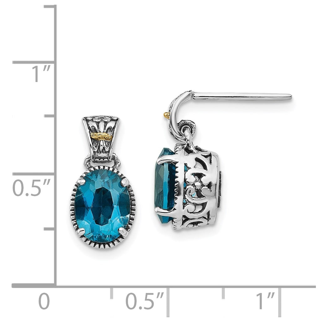 Sterling Silver Antiqued with 14k Yellow Gold London Blue Topaz Post Earrings – Elegant Jewelry Gift for Birthday, Anniversary, Engagement, Wedding