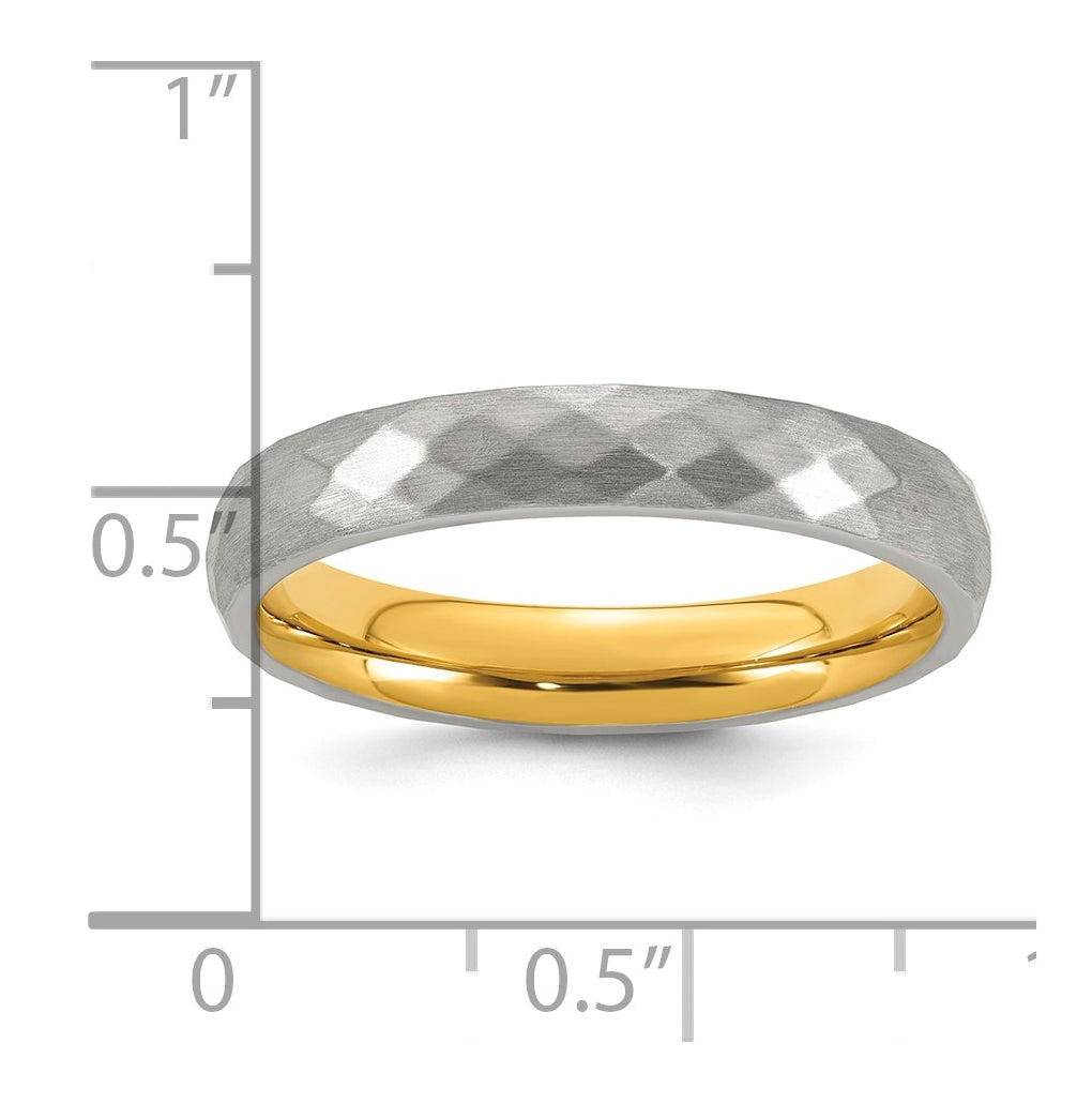 Stainless Steel Polished and Brushed Yellow IP-plated Faceted Ring Size 10 – Elegant Jewelry Gift for Birthday, Anniversary, Engagement, Wedding