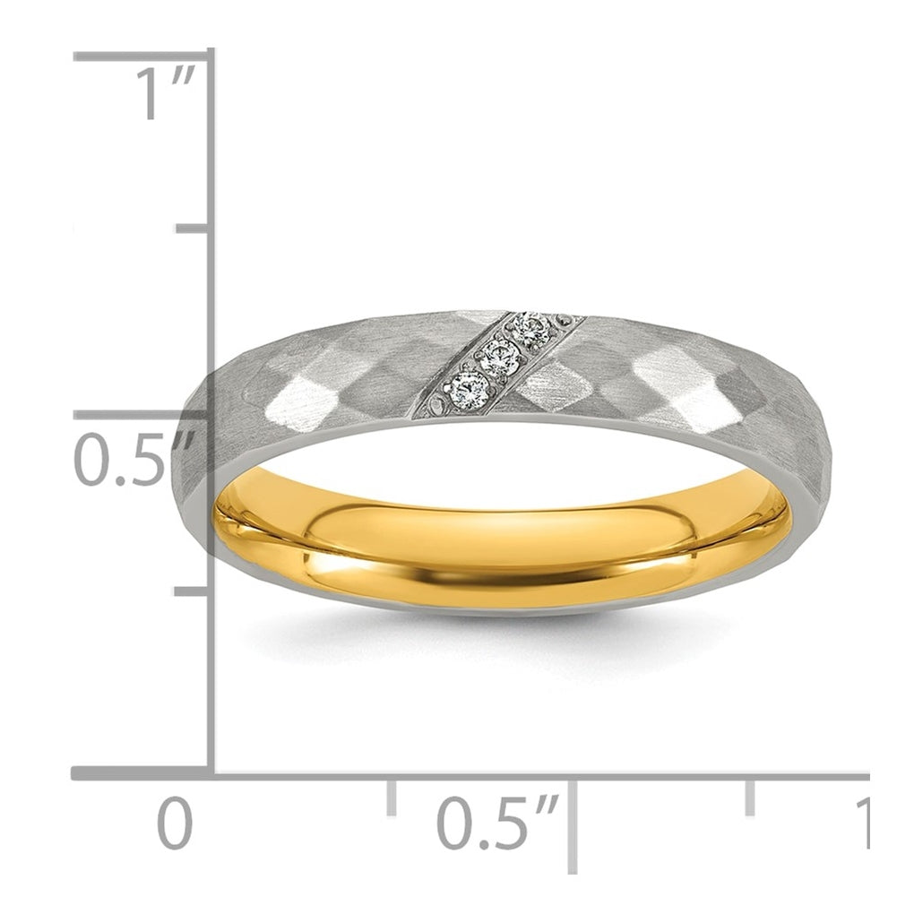 Stainless Steel Polished and Brushed Yellow IP-plated Cubic Zirconia Faceted Ring Size 10 – Elegant Jewelry Gift for Birthday, Anniversary, Engagement, Wedding