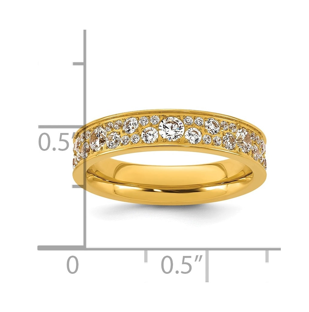 Stainless Steel Polished Yellow IP-plated Cubic Zirconia 4.5mm Ring Size 10 – Elegant Jewelry Gift for Birthday, Anniversary, Engagement, Wedding