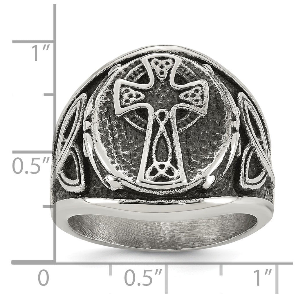 Stainless Steel Polished and Antiqued Celtic Cross Ring Size 10 – Elegant Jewelry Gift for Birthday, Anniversary, Engagement, Wedding