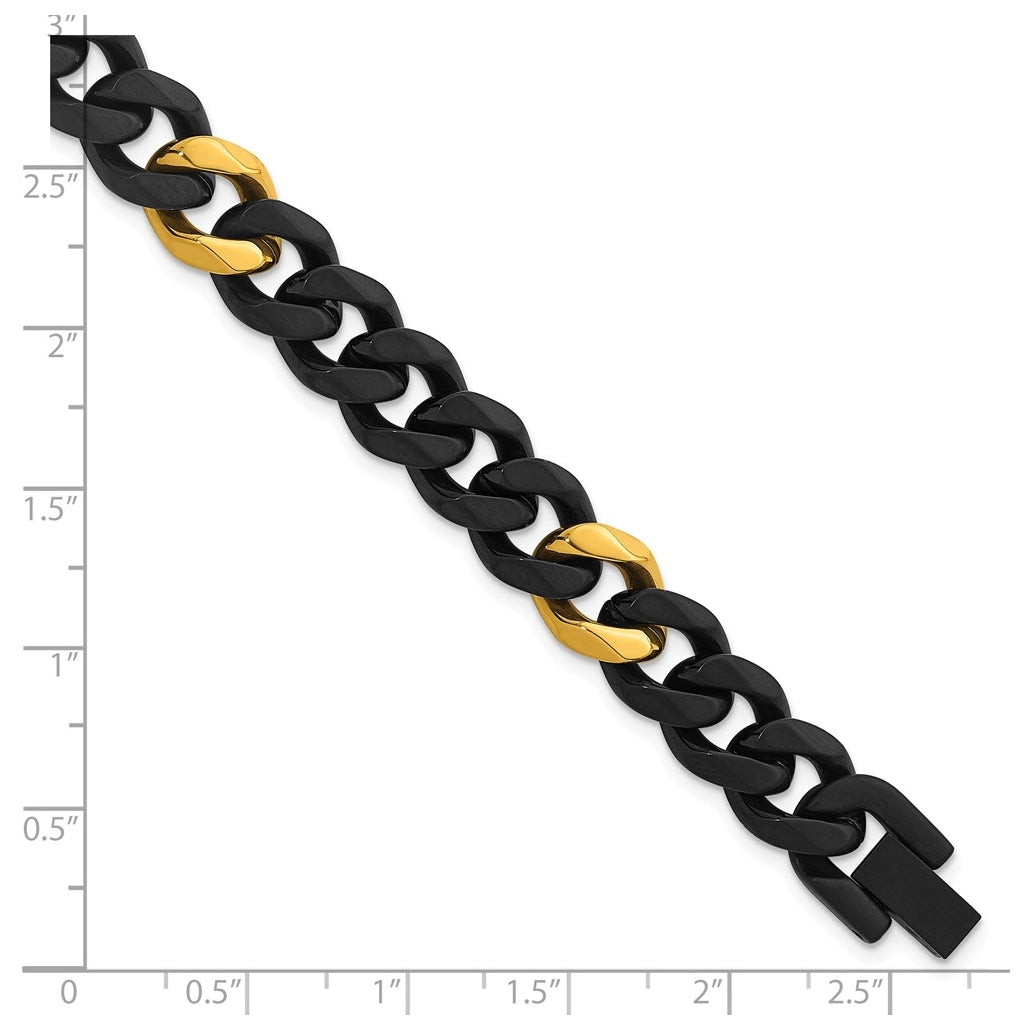 Stainless Steel Brushed/Polished Black/Yellow IP 10.5mm Cuban Link Bracelet – Elegant Jewelry Gift for Birthday, Anniversary, Engagement, Wedding