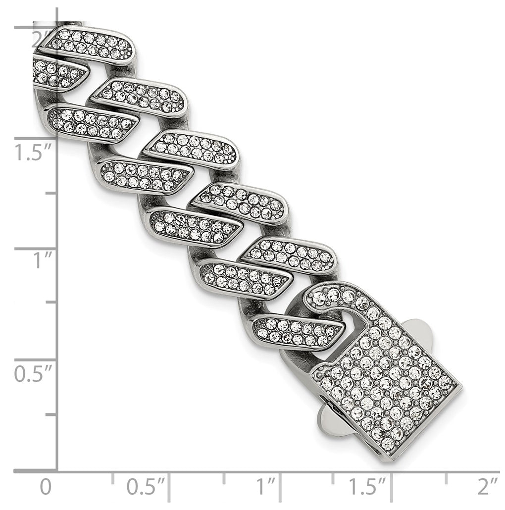 Stainless Steel Polished 15mm Full Crystal Cuban Link 7.75in Bracelet – Elegant Jewelry Gift for Birthday, Anniversary, Engagement, Wedding