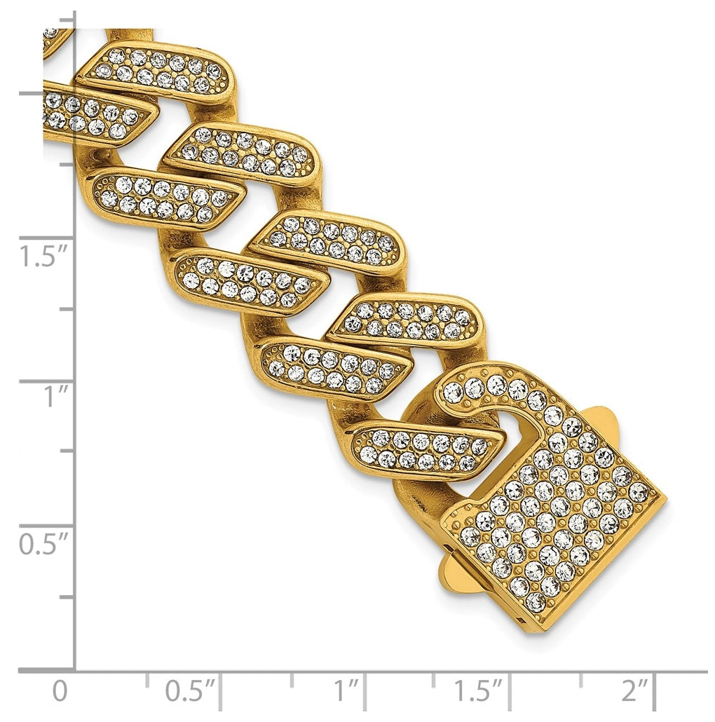 Stainless Steel Polished Yellow IP 19mm Full Crystal Cuban Link Bracelet – Elegant Jewelry Gift for Birthday, Anniversary, Engagement, Wedding