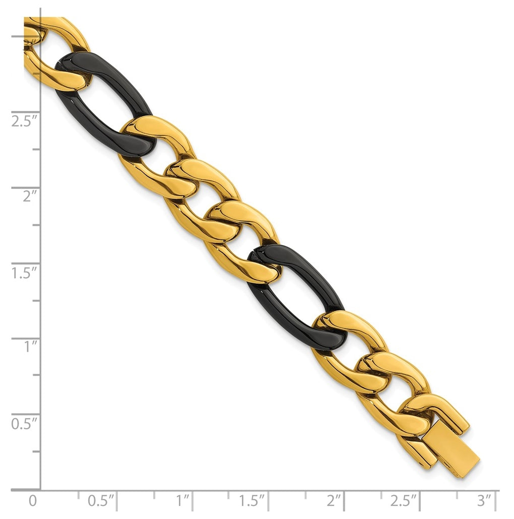 Stainless Steel Polished Black and Yellow IP 11mm Figaro Link 8.5in Bracelet – Elegant Jewelry Gift for Birthday, Anniversary, Engagement, Wedding