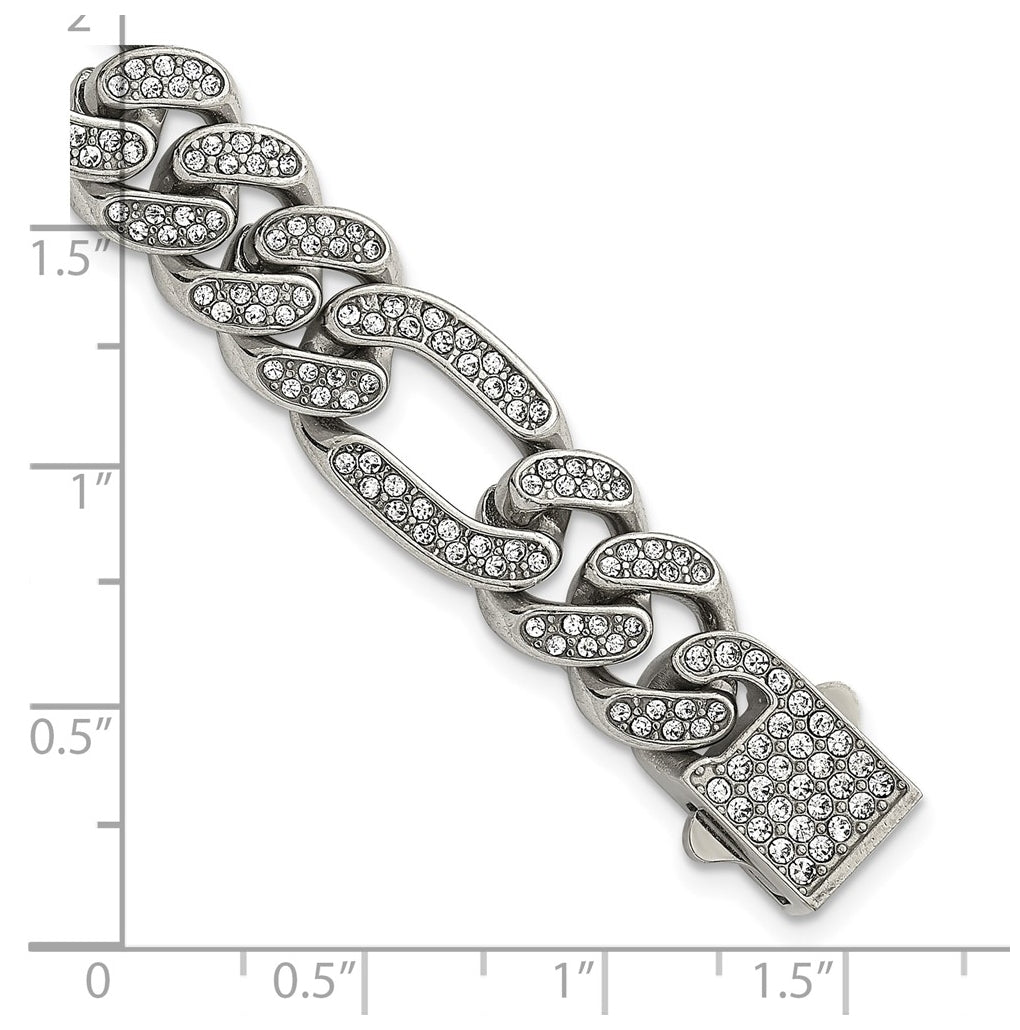 Stainless Steel Polished 12mm Full Crystal Figaro Link 7.25in Bracelet – Elegant Jewelry Gift for Birthday, Anniversary, Engagement, Wedding