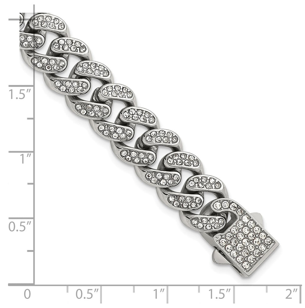 Stainless Steel Polished 11mm Full Crystal Curb Link 8in Bracelet – Elegant Jewelry Gift for Birthday, Anniversary, Engagement, Wedding