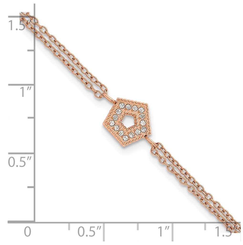 Stainless Steel Polished Rose IP Cubic Zirconia Pentagon 6in with 2in ext 2-Strand Bracelet – Elegant Jewelry Gift for Birthday, Anniversary, Engagement, Wedding