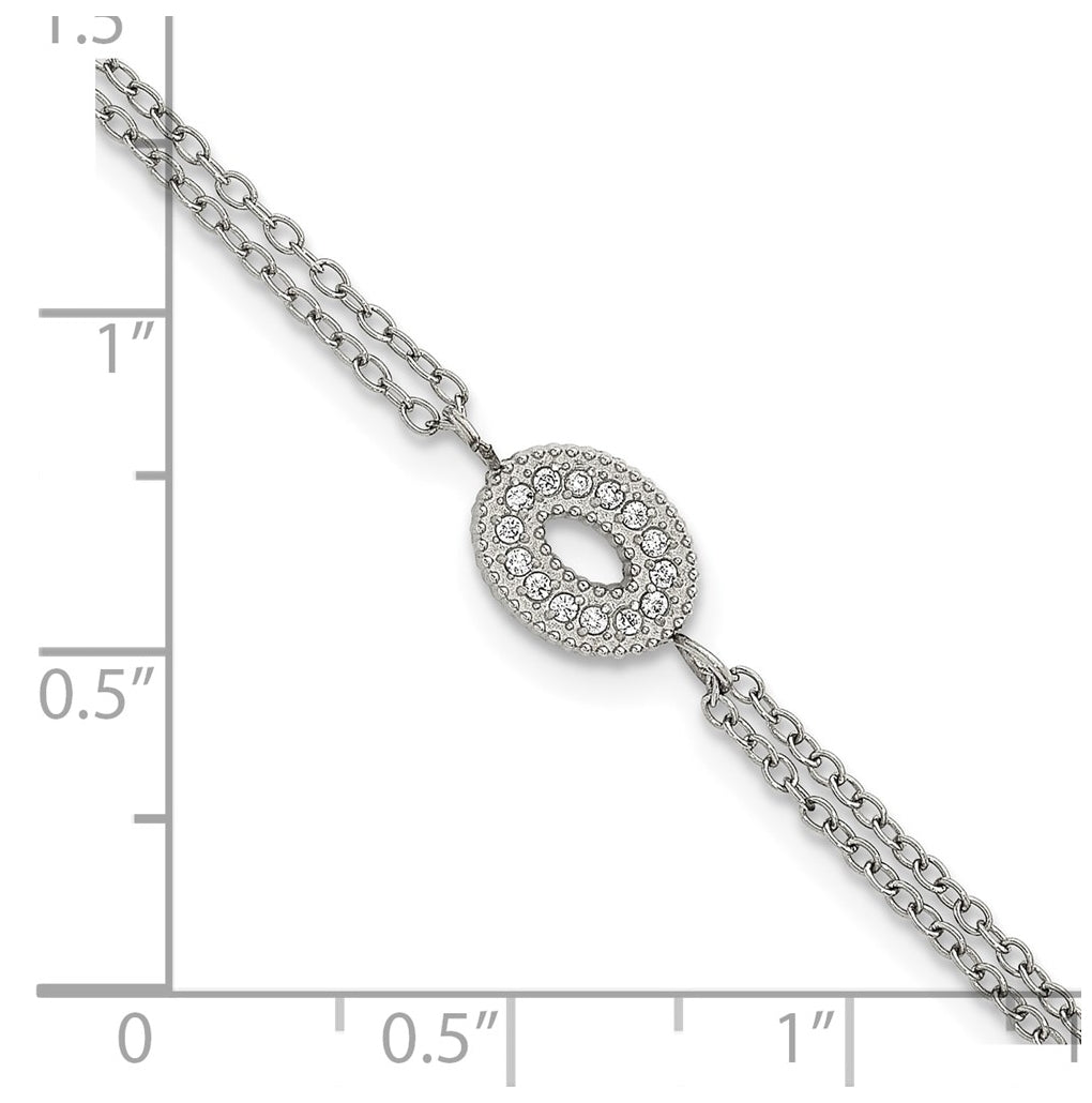 Stainless Steel Polished Cubic Zirconia Oval 6in with 2in ext. 2-Strand Bracelet – Elegant Jewelry Gift for Birthday, Anniversary, Engagement, Wedding