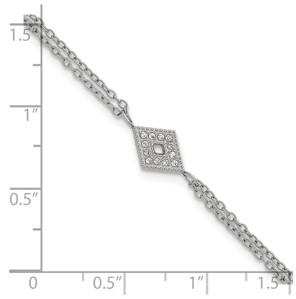 Stainless Steel Polished Diamond-shape Cubic Zirconia 6in with 2in ext. 2-Strand Bracelet – Elegant Jewelry Gift for Birthday, Anniversary, Engagement, Wedding