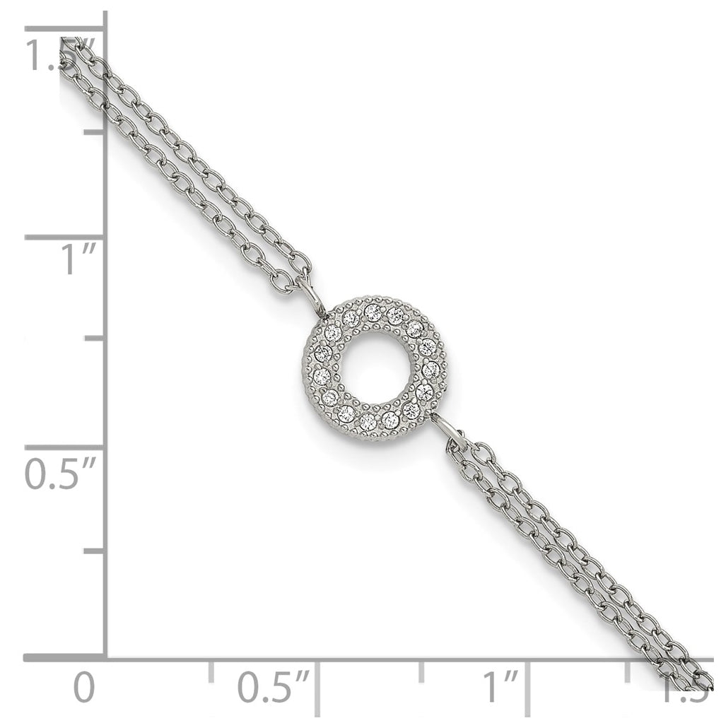 Stainless Steel Polished Cubic Zirconia Circle 6in with 2in ext. 2-Strand Bracelet – Elegant Jewelry Gift for Birthday, Anniversary, Engagement, Wedding