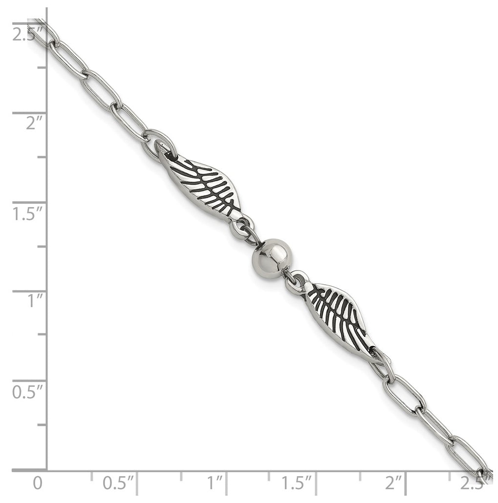 Stainless Steel Polished Enameled Wings with Ball 7.25in with 1in ext. Bracelet – Elegant Jewelry Gift for Birthday, Anniversary, Engagement, Wedding