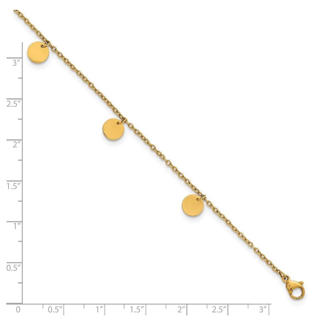 Stainless Steel Polished Yellow IP Disc Charms 8.25in with 2in ext. Bracelet – Elegant Jewelry Gift for Birthday, Anniversary, Engagement, Wedding