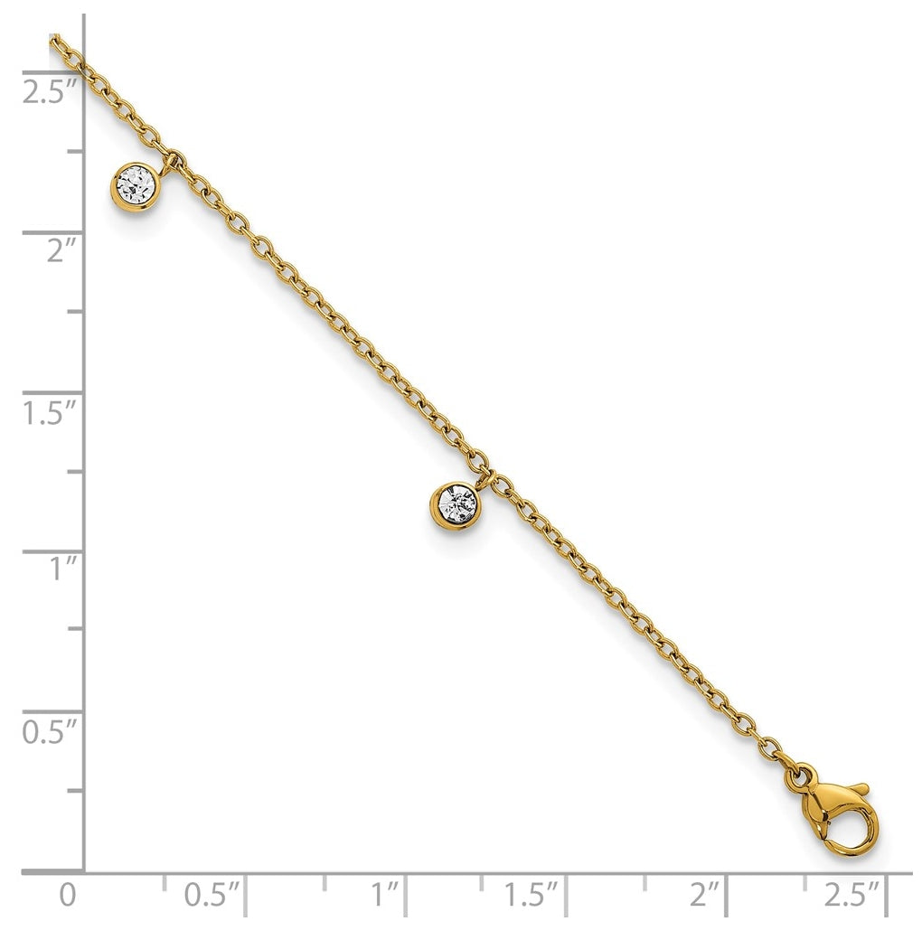 Stainless Steel Polished Yellow IP Crystal Dangle 8.25in with 2in ext. Anklet – Elegant Jewelry Gift for Birthday, Anniversary, Engagement, Wedding