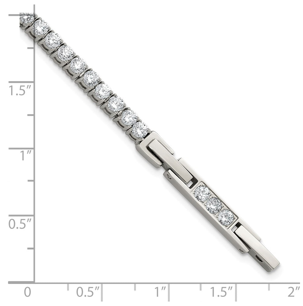 Stainless Steel Polished Cubic Zirconia 7in with1in ext. Tennis Bracelet – Elegant Jewelry Gift for Birthday, Anniversary, Engagement, Wedding