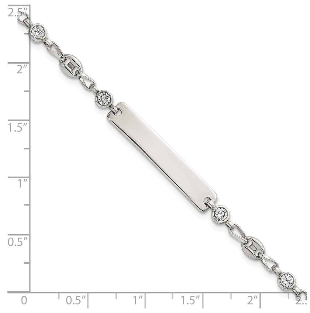 Stainless Steel with 925 Polished White Cubic Zirconia Anchor 6.25in ID Bracelet – Elegant Jewelry Gift for Birthday, Anniversary, Engagement, Wedding