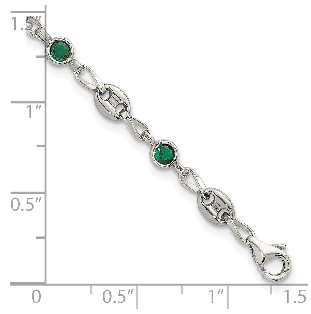 Stainless Steel with 925 Polished Green Cubic Zirconia 6in Bracelet – Elegant Jewelry Gift for Birthday, Anniversary, Engagement, Wedding