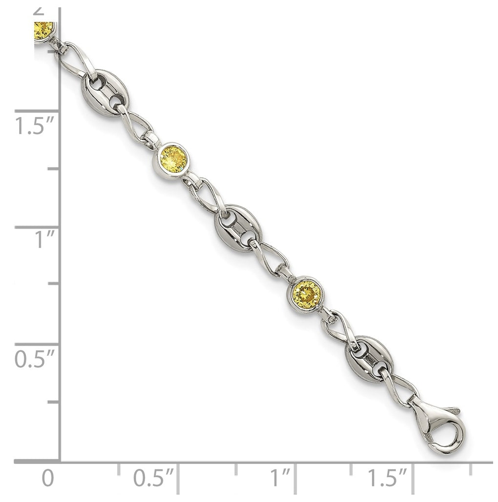 Stainless Steel with 925 Polished Yellow Cubic Zirconia 7.5in Bracelet – Elegant Jewelry Gift for Birthday, Anniversary, Engagement, Wedding