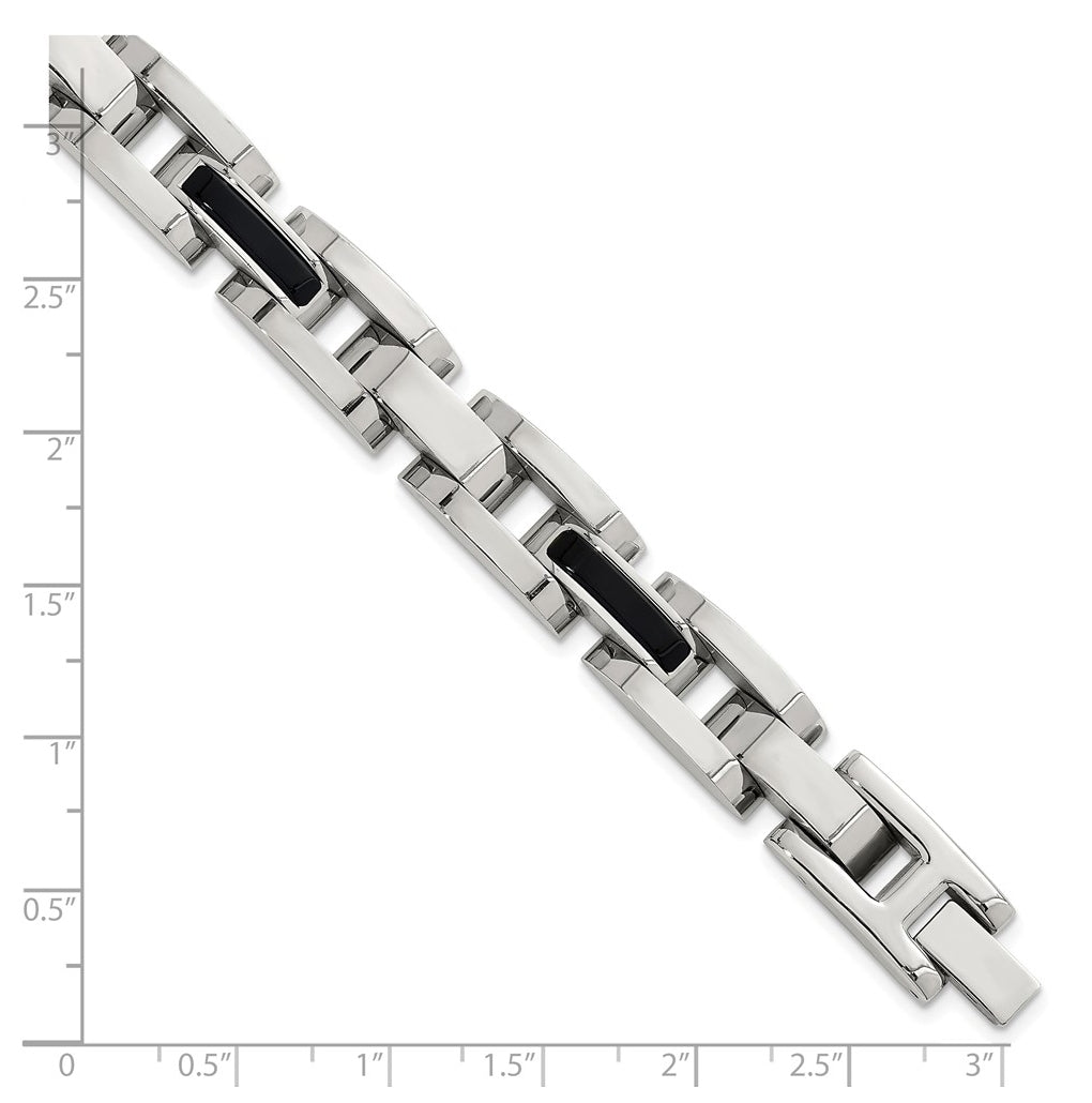 Stainless Steel Polished Onyx Accent 8.5in Link Bracelet – Elegant Jewelry Gift for Birthday, Anniversary, Engagement, Wedding
