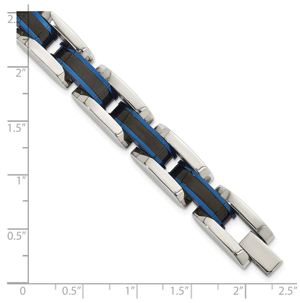 Stainless Steel Polished Blue/Black IP-plated 8.5in Link Bracelet – Elegant Jewelry Gift for Birthday, Anniversary, Engagement, Wedding