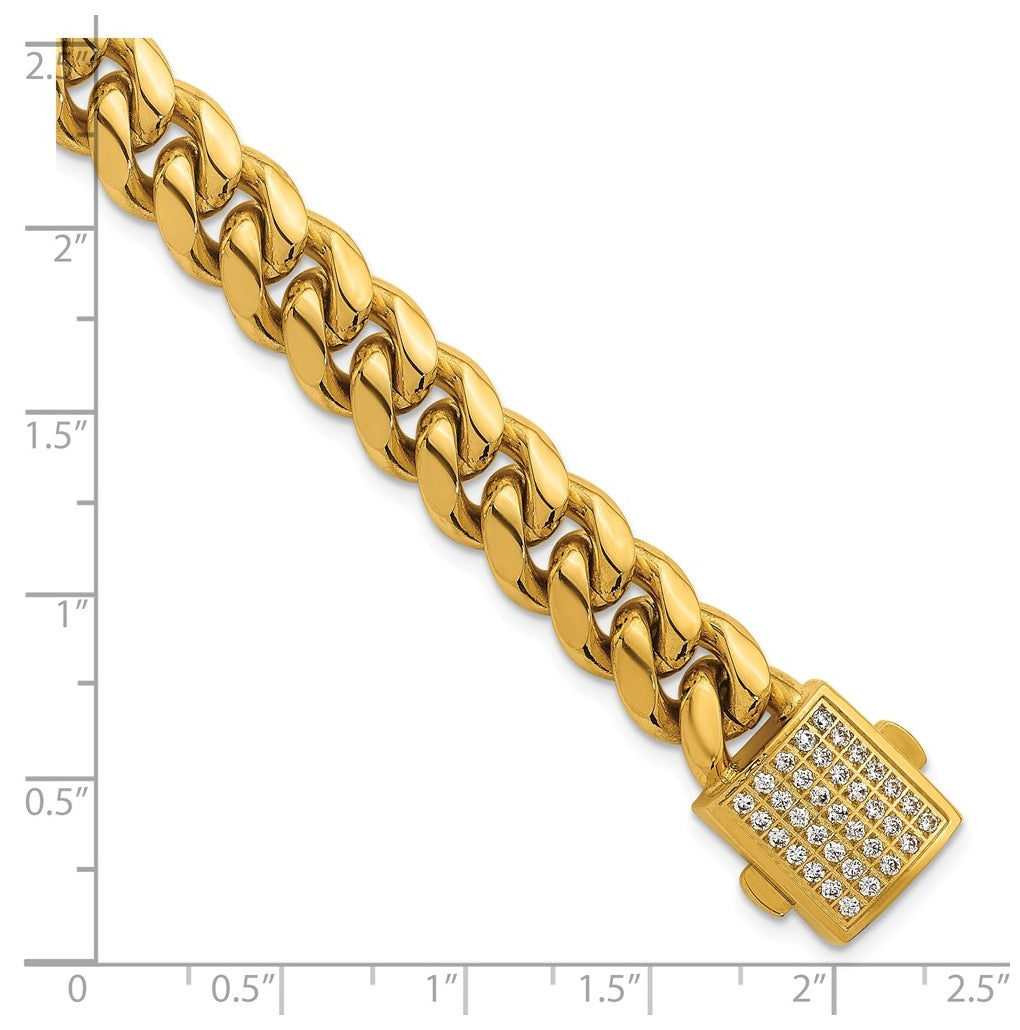 Stainless Steel Polished Yellow IP Curb Link Cubic Zirconia Clasp 8.5in Bracelet – Elegant Jewelry Gift for Birthday, Anniversary, Engagement, Wedding