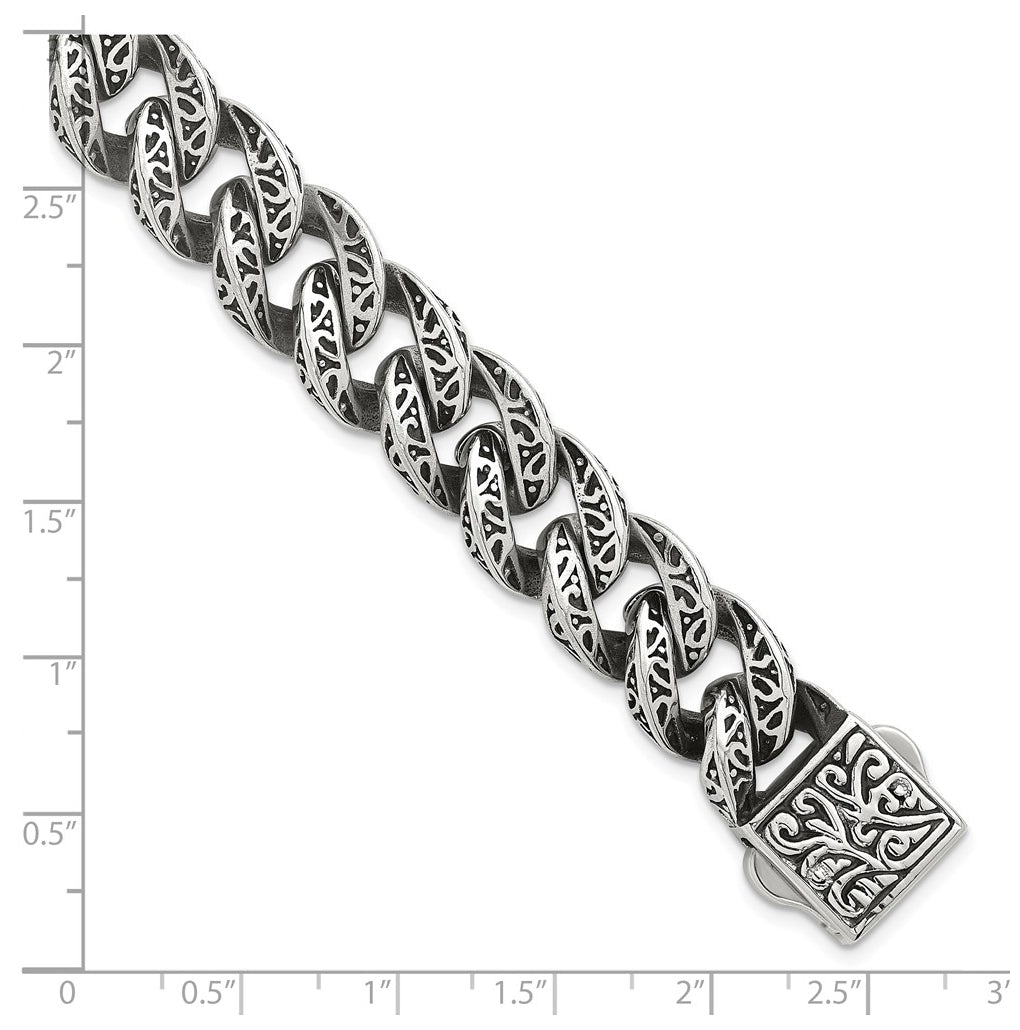 Stainless Steel Polished Antiqued 14mm Cable Link 8.5in Bracelet – Elegant Jewelry Gift for Birthday, Anniversary, Engagement, Wedding