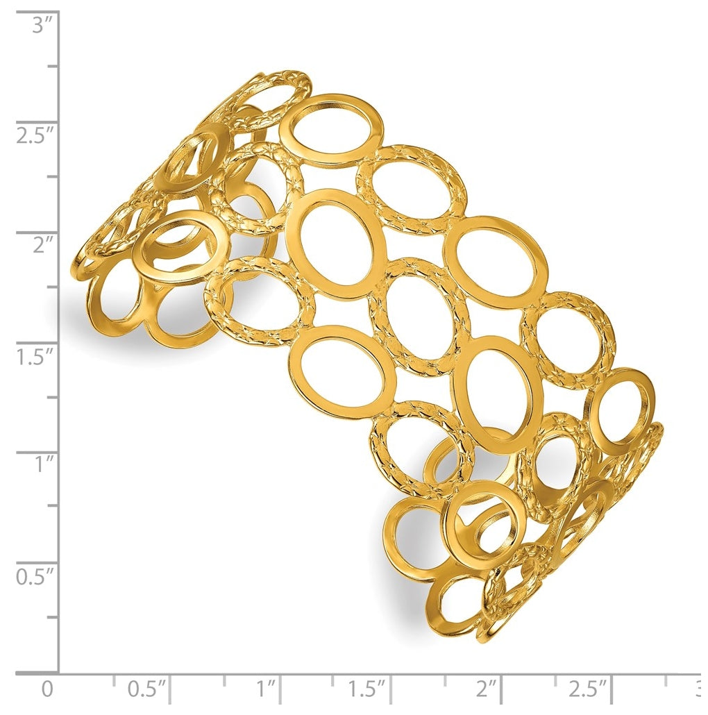Stainless Steel Polished Yellow IP-plated Circle Wide Cuff Bangle – Elegant Jewelry Gift for Birthday, Anniversary, Engagement, Wedding