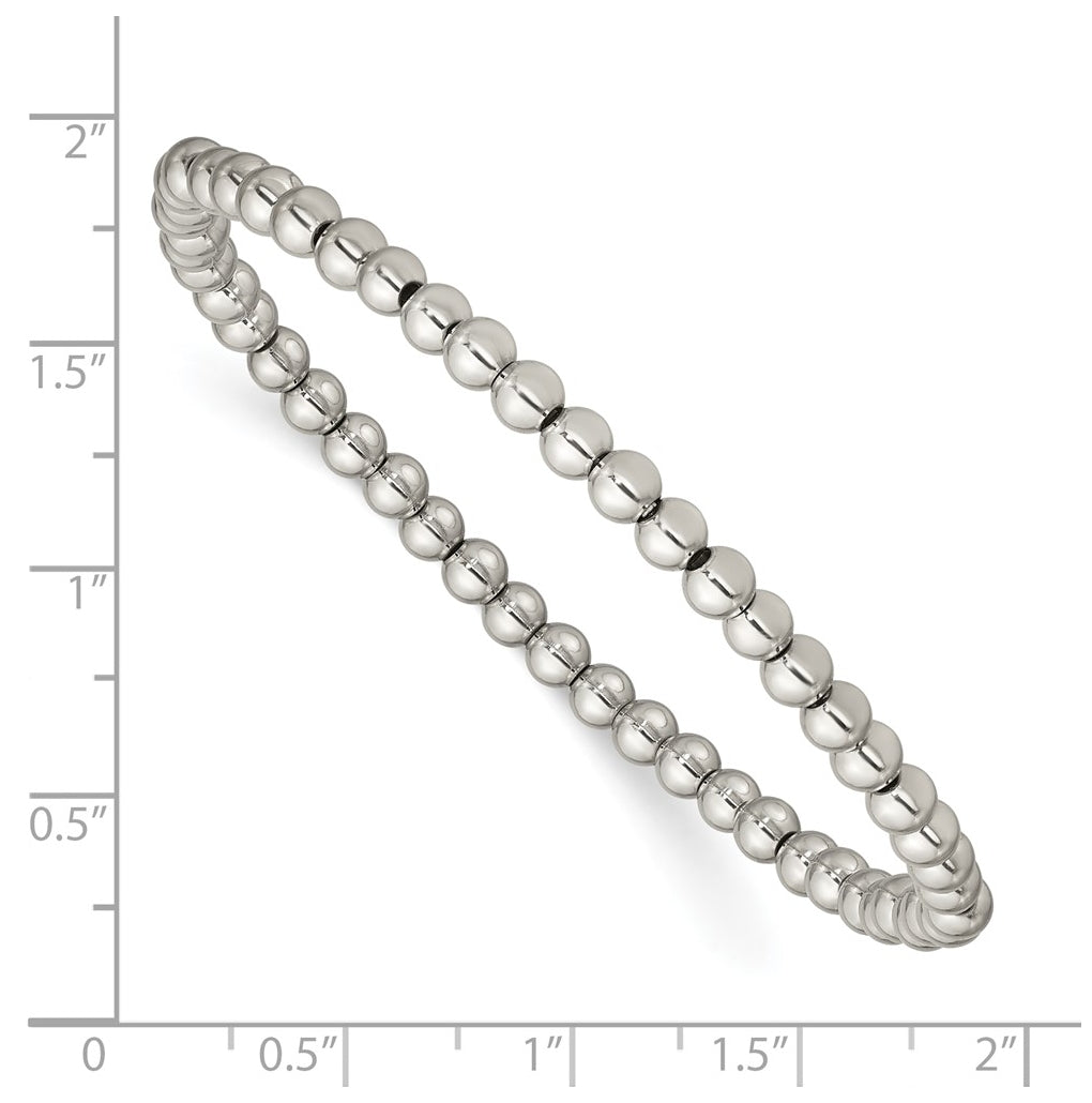 Stainless Steel Polished Beaded Stretch Bracelet-Small – Elegant Jewelry Gift for Birthday, Anniversary, Engagement, Wedding