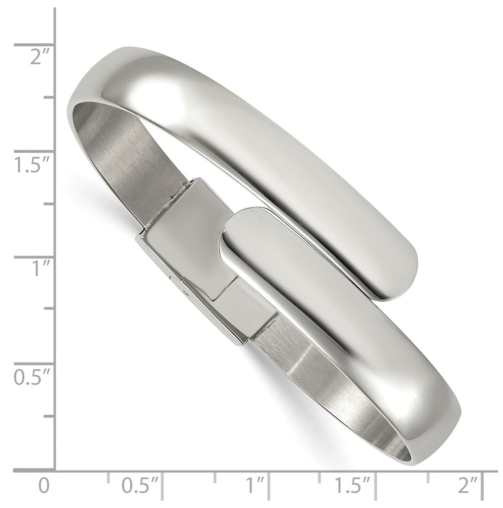 Stainless Steel Polished Spring Hinged Cuff Bangle – Elegant Jewelry Gift for Birthday, Anniversary, Engagement, Wedding